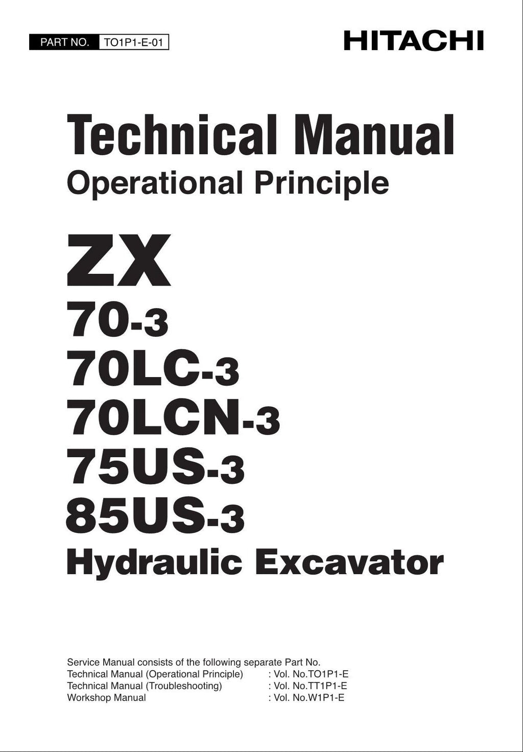 HITACHI ZX75US-3 ZX85US-3 Excavator Operational Principle Technical Manual