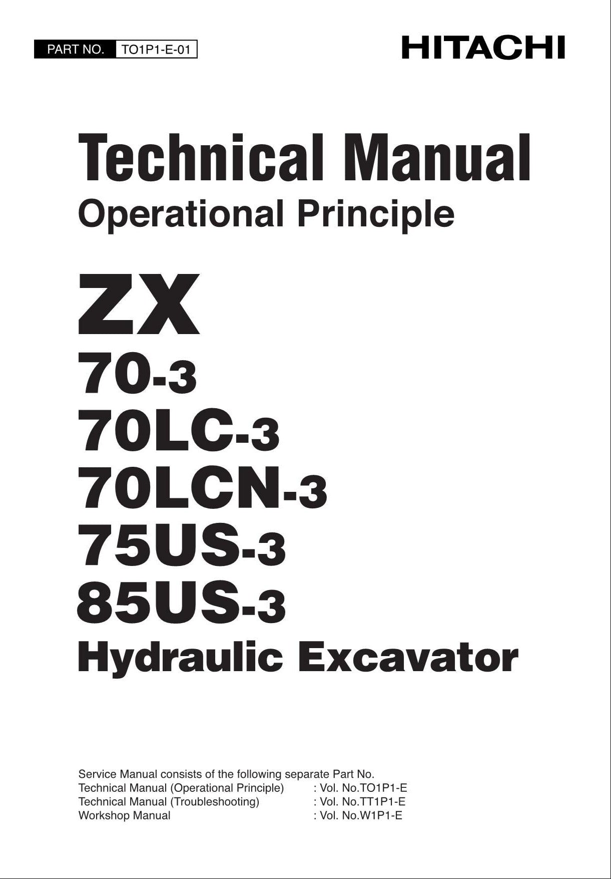 HITACHI ZX75US-3 ZX85US-3 Excavator Operational Principle Technical Manual