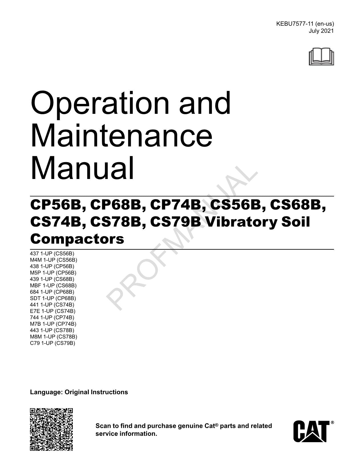 Manual del operador del compactador de suelo vibratorio Caterpillar CP56B CS56B CP68B CS68B