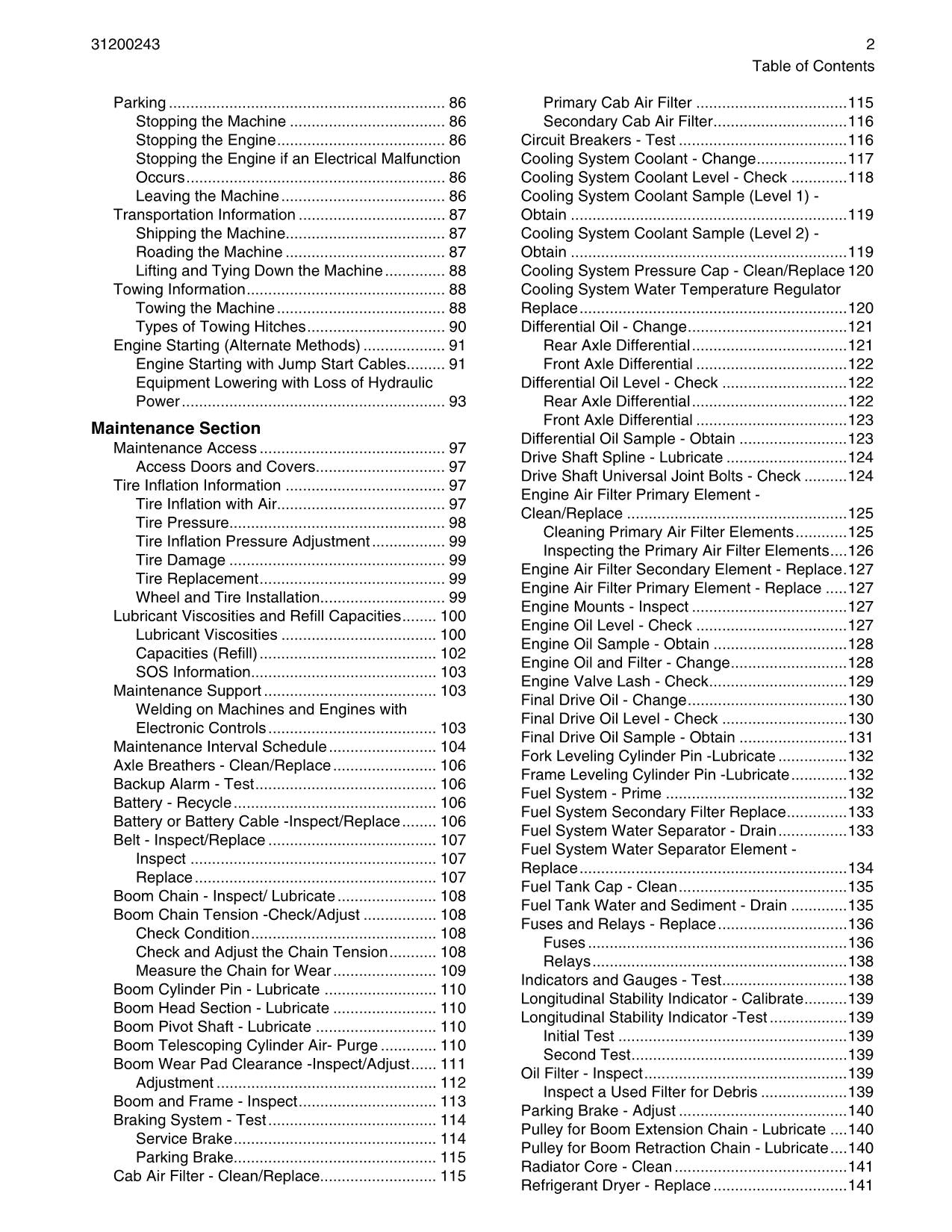 Caterpillar TH360B Telehandler Operation Maintenance Manual TBH00100 and After