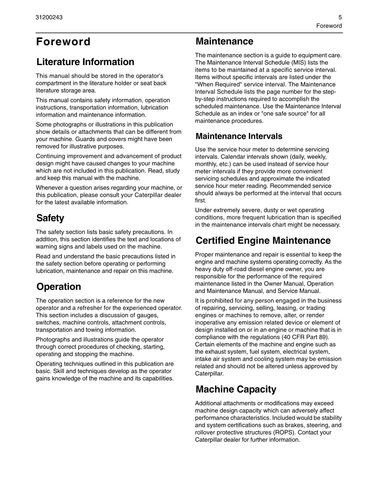 Caterpillar TH360B Telehandler Operation Maintenance Manual TBH00100 and After