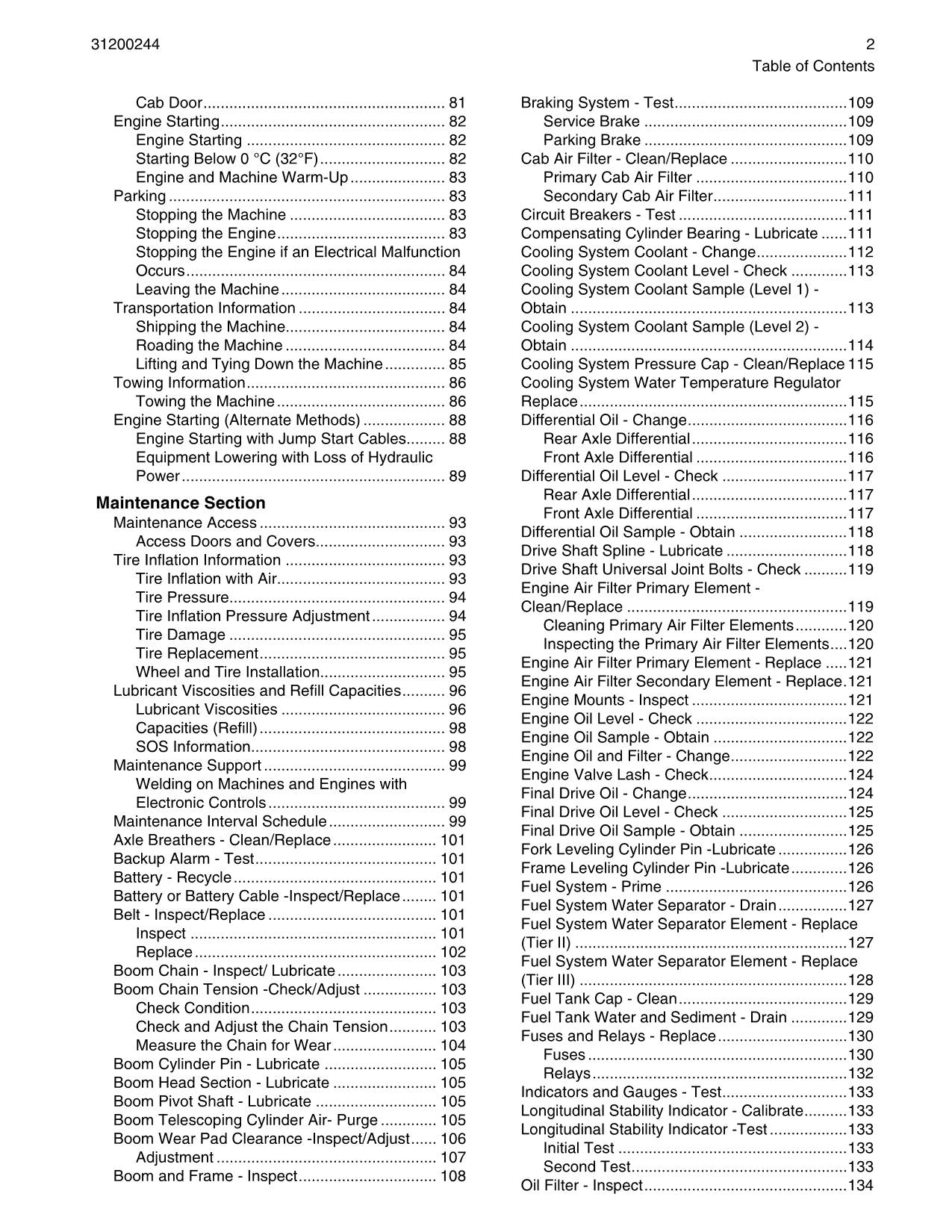 Caterpillar TH560B Telehandler Operation Maintenance Manual TBP00100 and After