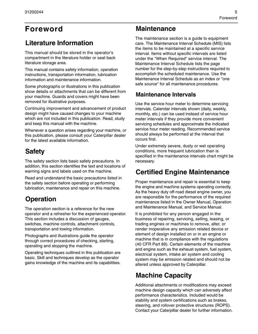Caterpillar TH560B Telehandler Operation Maintenance Manual TBP00100 and After