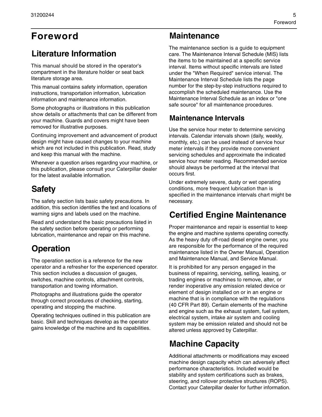 Caterpillar TH560B Telehandler Operation Maintenance Manual TBP00100 and After