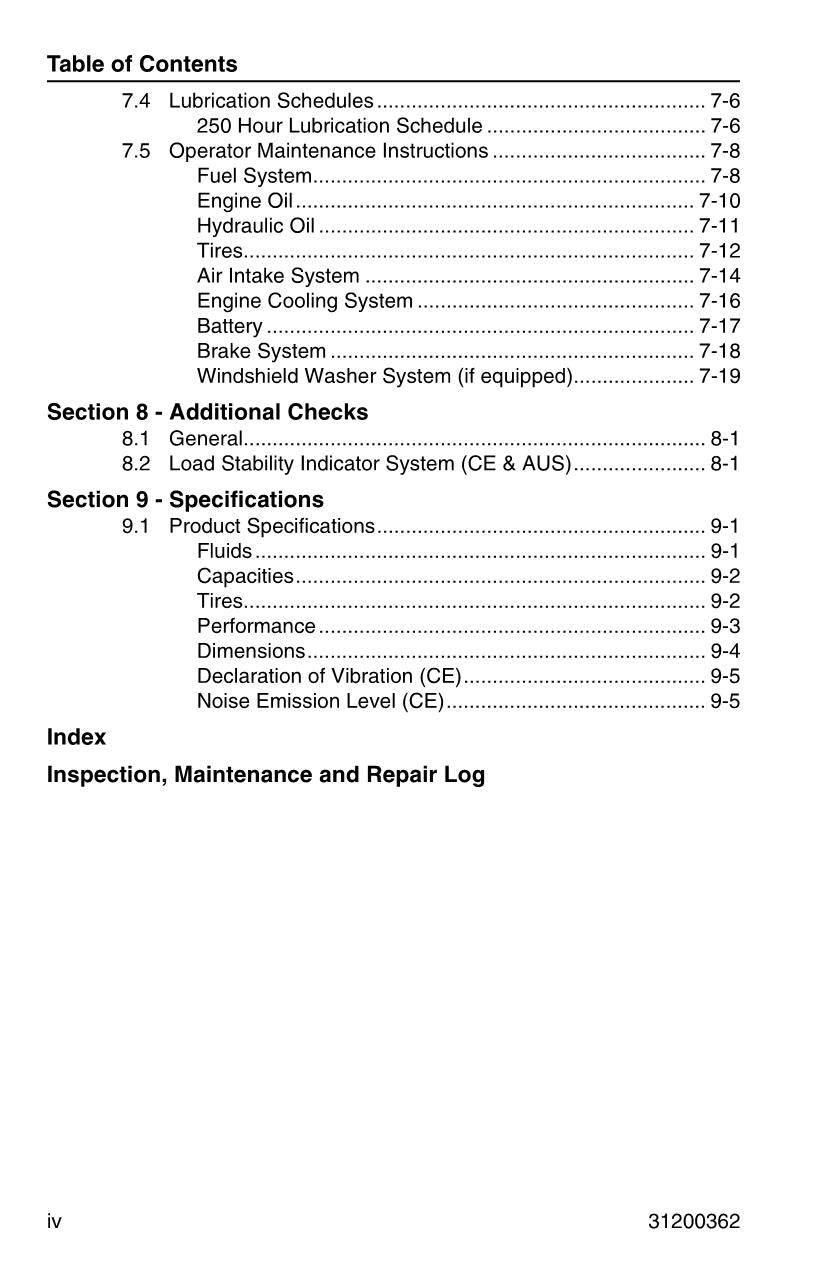 Caterpillar TH255 Telehandler Operator Maintenance Manual SN TBS00100 and After