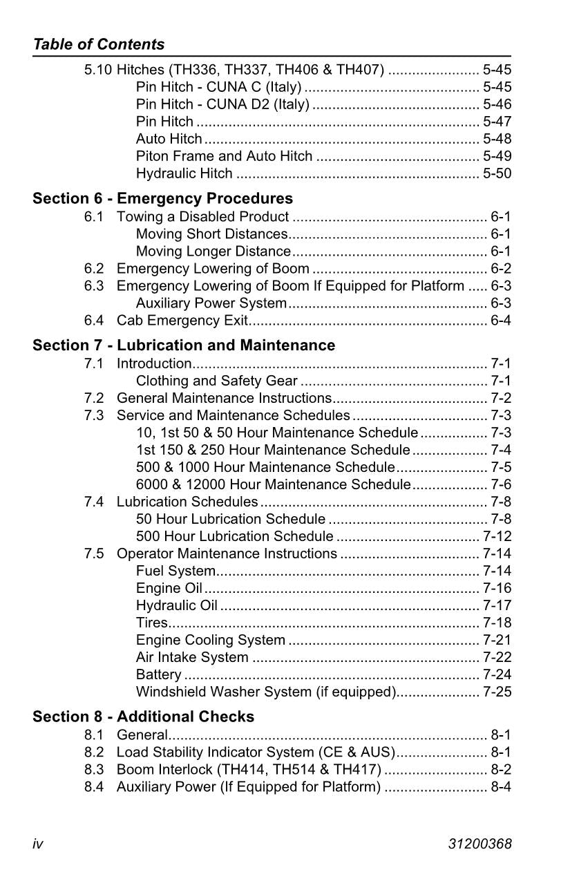 Caterpillar TH414 TH514 TH417 Telehandler Operators Manual