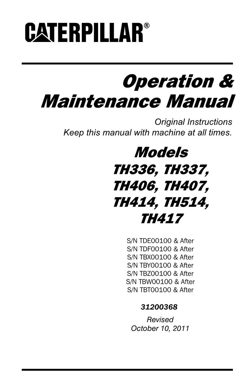 Caterpillar TH414 TH514 TH417 Telehandler Operators Manual