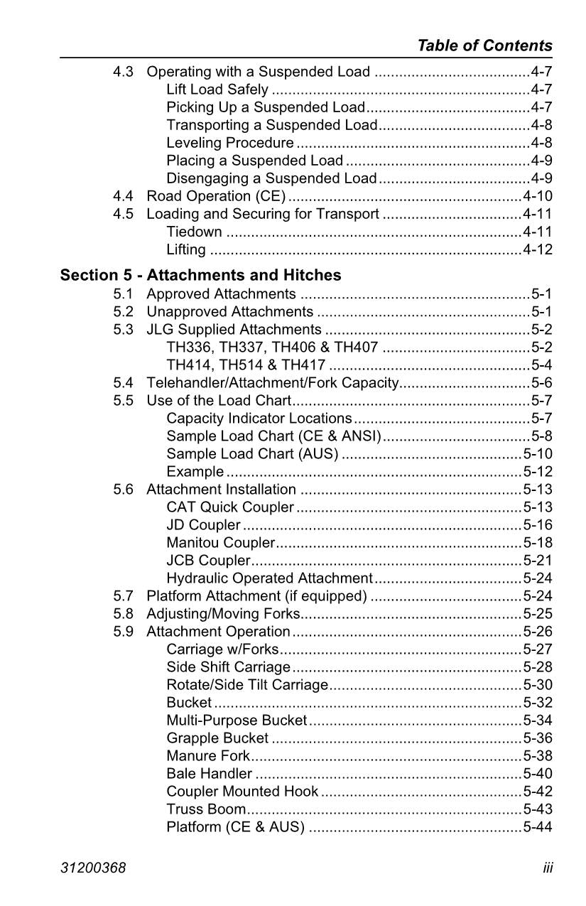 Caterpillar TH336 TH337 TH406 TH407 Telehandler Operators Manual