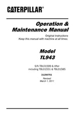 Caterpillar TL943 Telehandler Operation Maintenance Manual TBL01599 and After