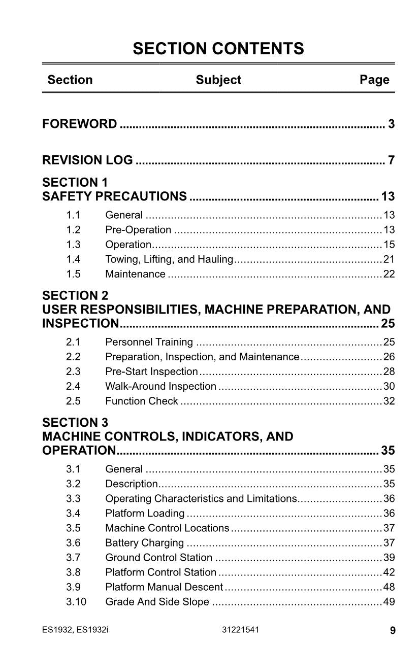 Manual del operador de mantenimiento y operación del elevador de tijera JLG ES1932 ES1932i 31221541