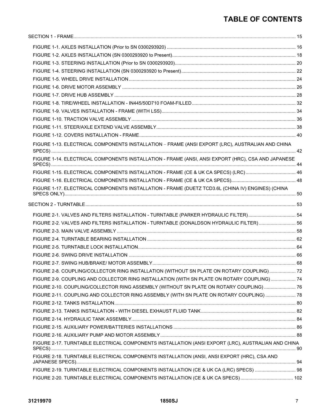 JLG 1850SJ  Boom Lift Parts Catalog Manual 31219970