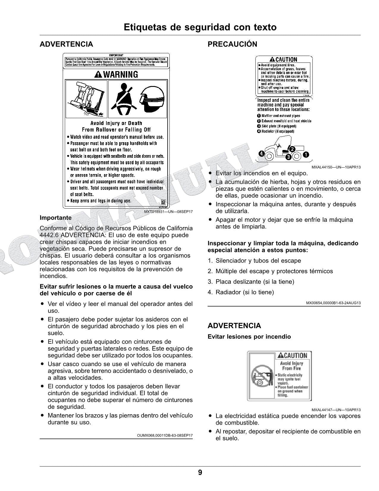 John Deere XUV835E XUV835R XUV835M cocodrilo Manual del Operador Español
