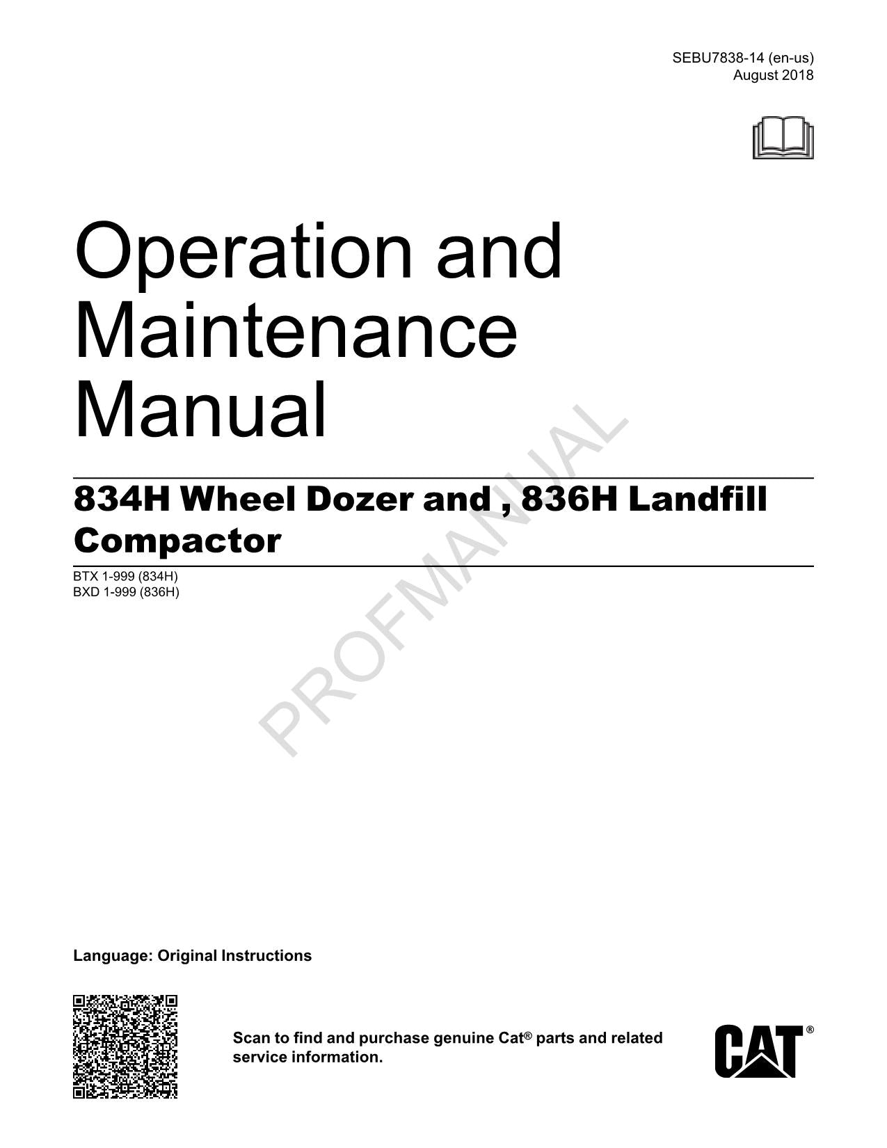 Manual del operador de la topadora de ruedas Caterpillar 834H y del compactador de vertederos 836H SEBU7838