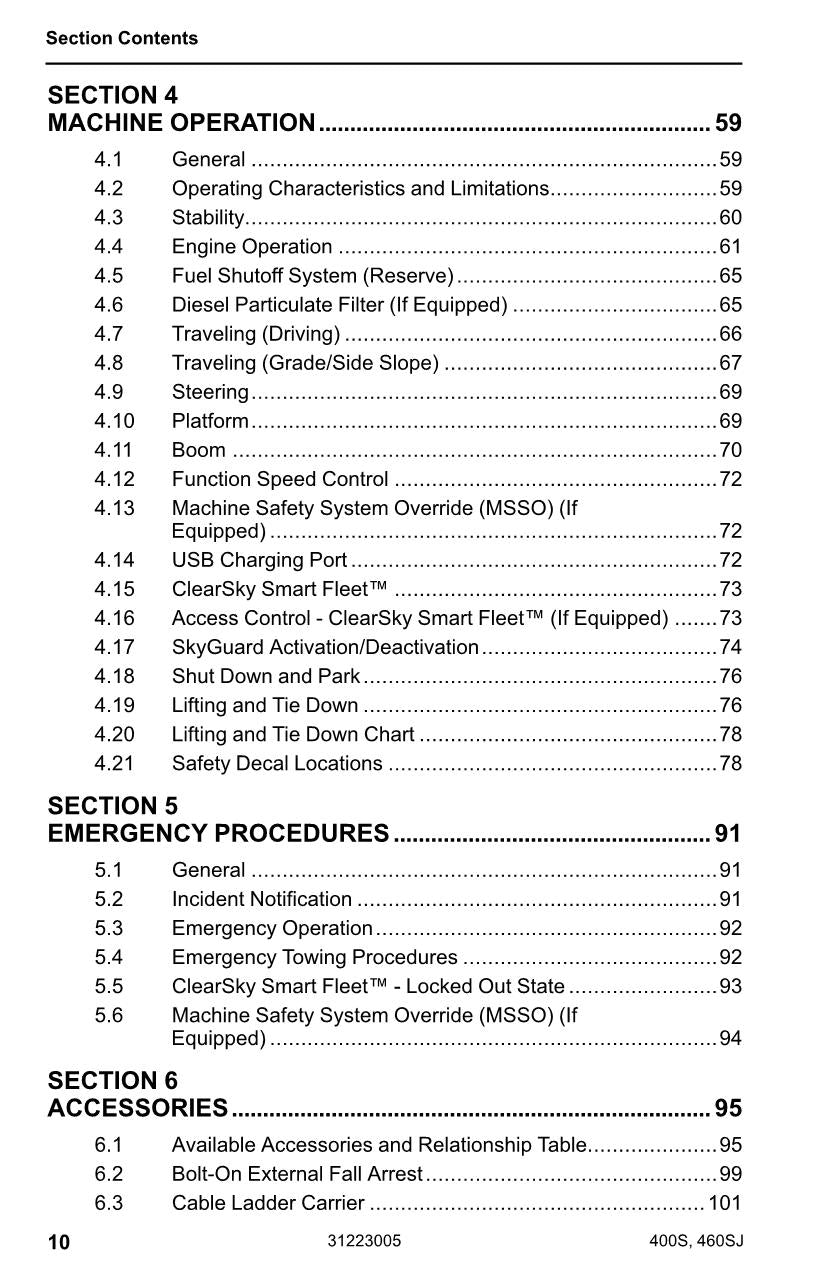 JLG 400S 460SJ Boom Lift Maintenance Operation Operators Manual 31223005