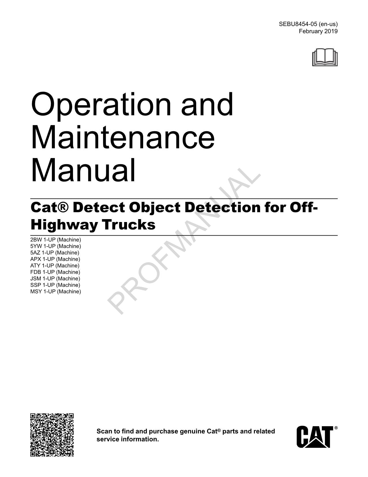 Caterpillar Cat Object Detection Off Highway Truck Operators Maintenance Manual
