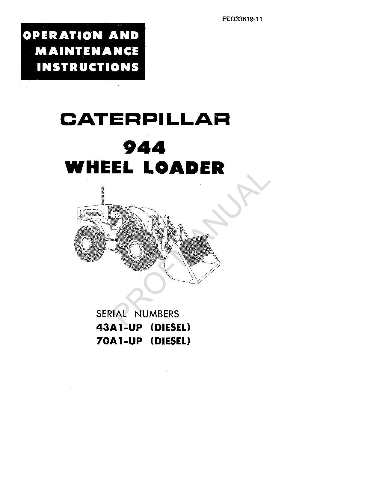 Manual de mantenimiento del operador de la cargadora de ruedas Caterpillar 944