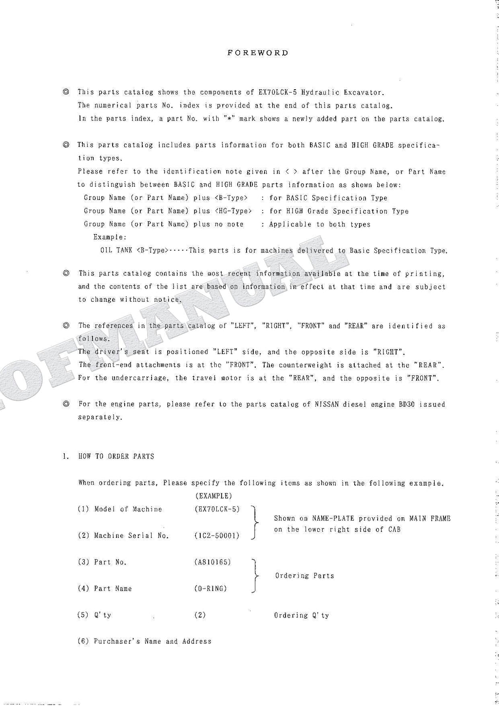 HITACHI EX70LCK-5 Excavator Parts Catalog Manual SN 50001-
