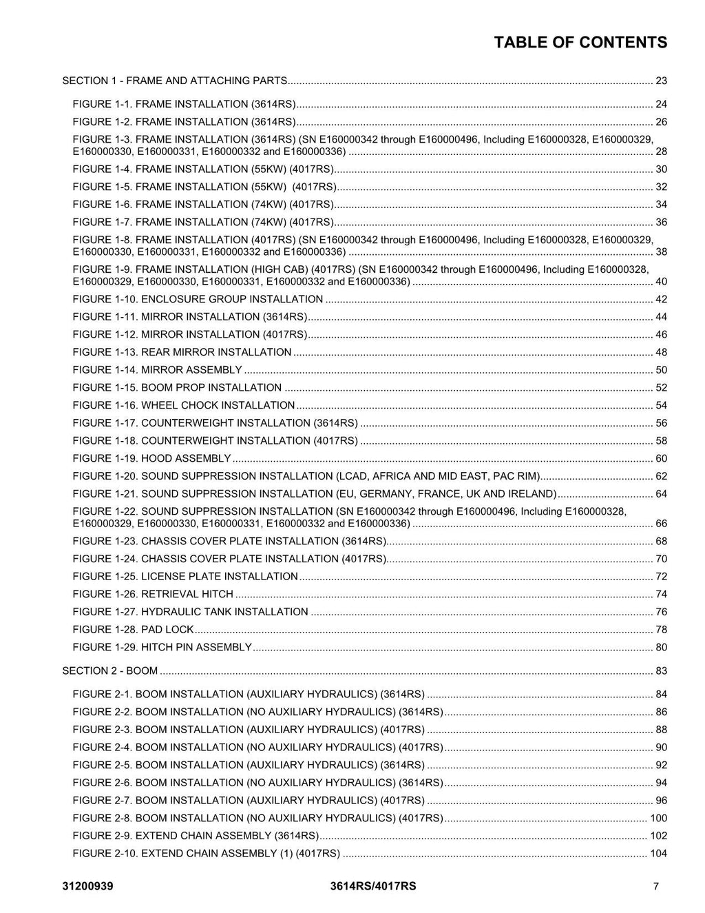 JLG 3614RS 4017RS Telehandler Parts Catalog Manual 31200939