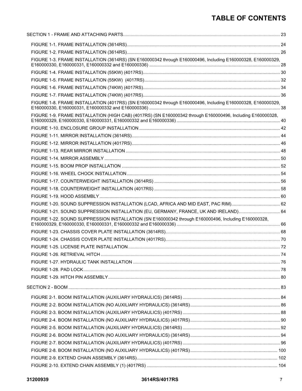 JLG 3614RS 4017RS Telehandler Parts Catalog Manual 31200939