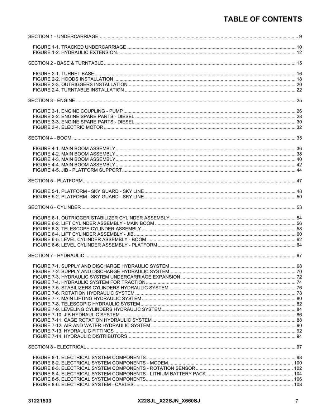 JLG X22SJP X660SJ Compact Crawler Boom Parts Catalog Manual