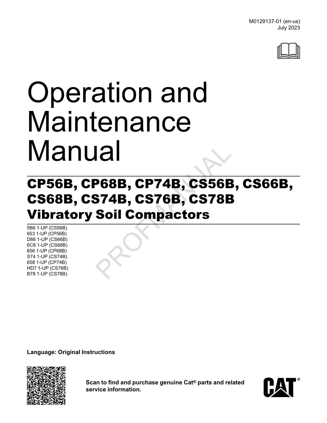 Manual del operador del compactador de suelo vibratorio Caterpillar CP56B CP68B CP74B CS56B