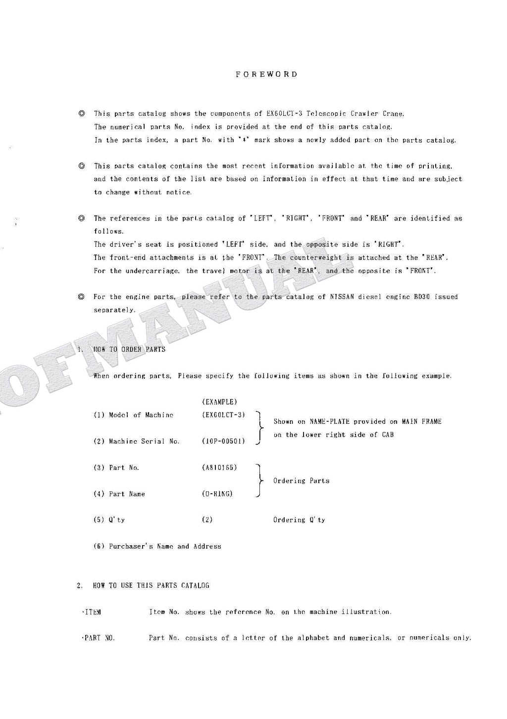 HITACHI EX60LCT-3 Telescopic Crawler Crane Parts Catalog Manual