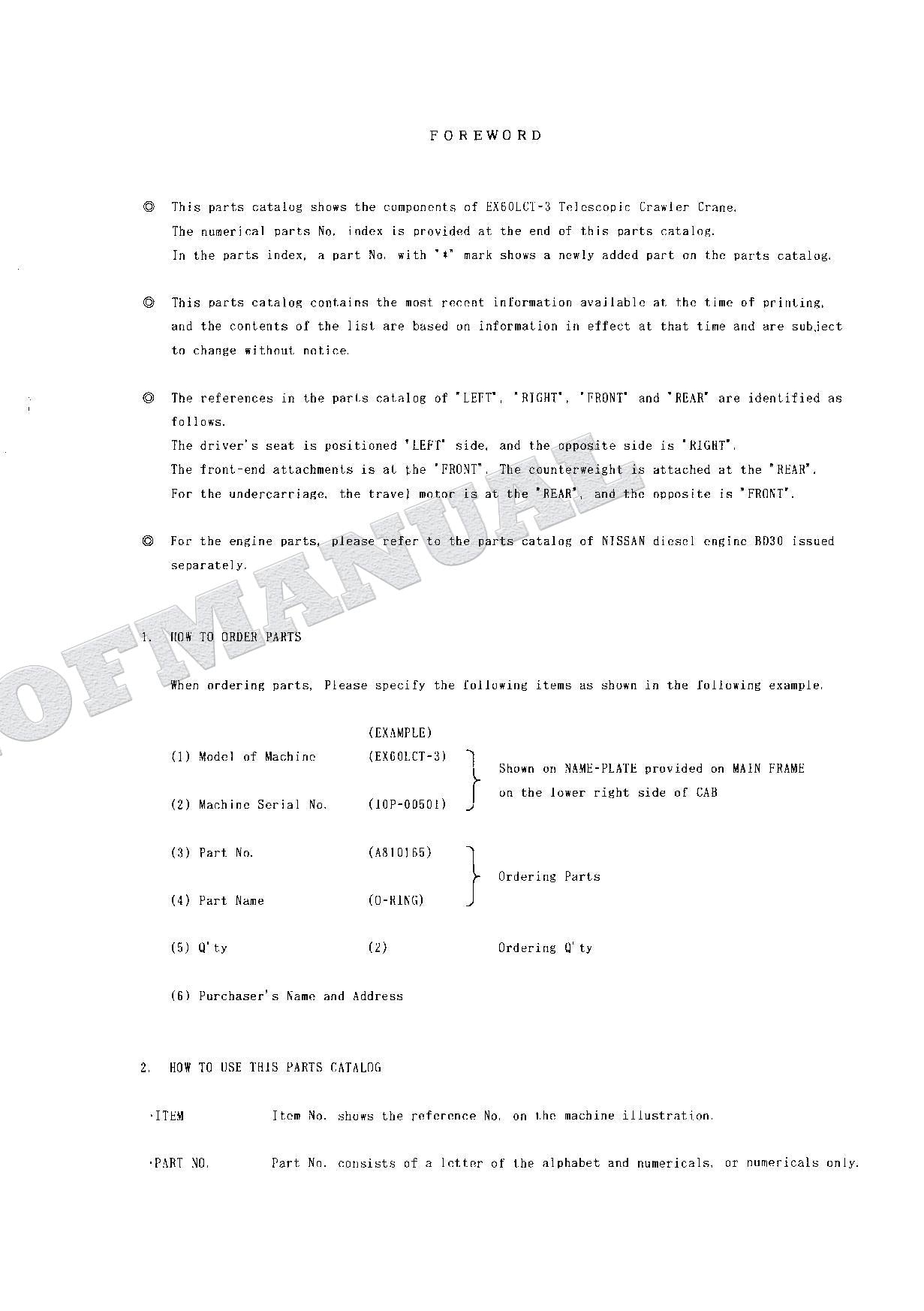 HITACHI EX60LCT-3 Telescopic Crawler Crane Parts Catalog Manual
