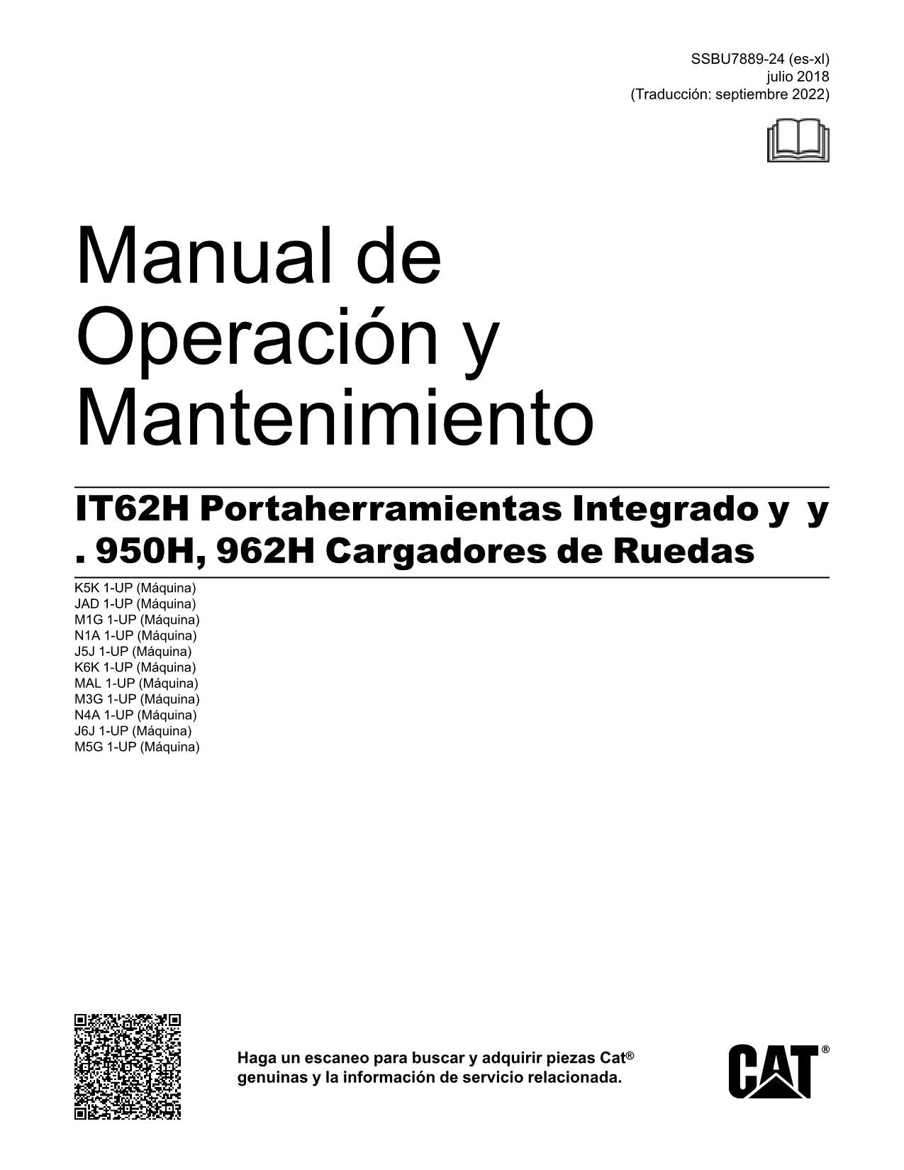 Caterpillar IT62H 950H 962H Cargador de ruedas Manual de Operación Español