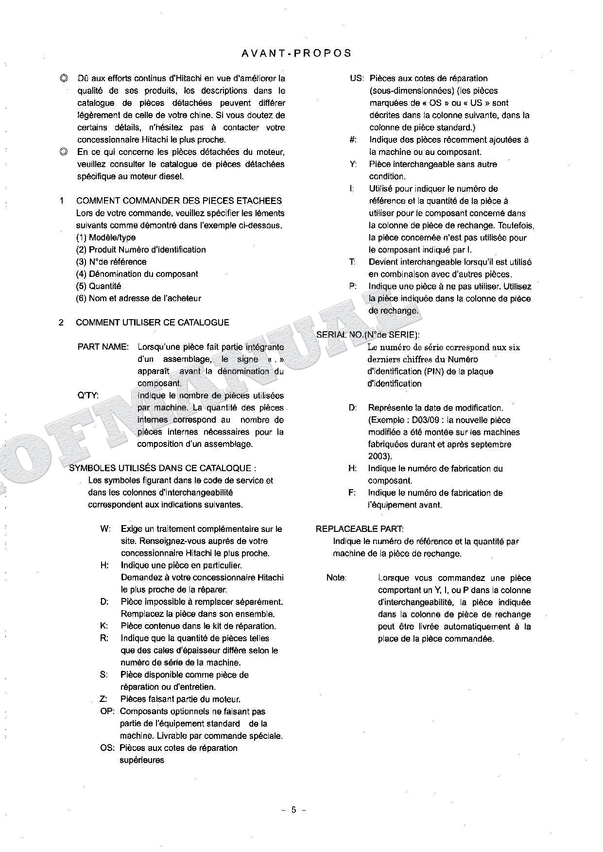 HITACHI ZAXIS ZX125W Excavator Parts Catalog Manual SN 006001-