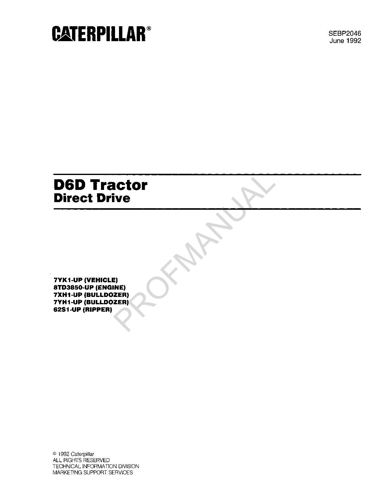 Caterpillar Cat D6D Tractor Parts Catalog Manual SEBP2046