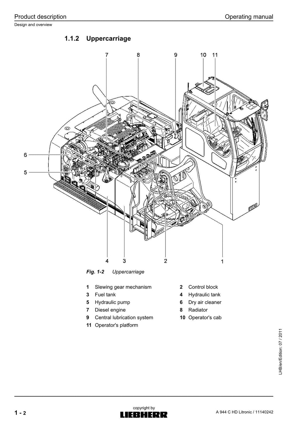 Liebherr A944 C HD Litronic EXCAVATOR LOGGING MACHINE Operators manual
