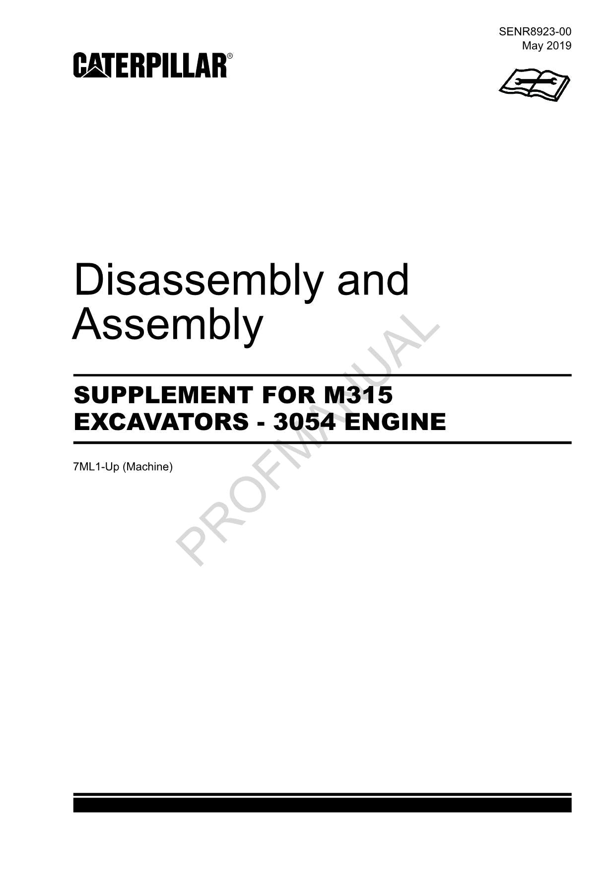 Caterpillar Suppl M315 Excavator - 3054 ENGINE Disass Assembly Service Manual