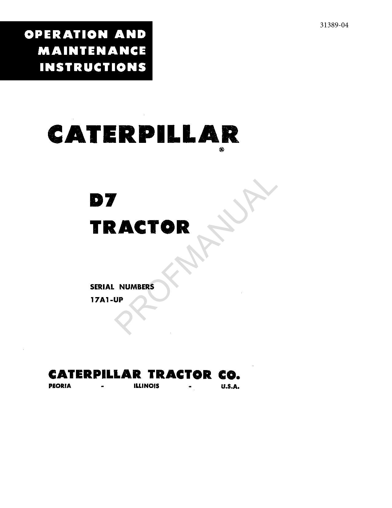 Manual de mantenimiento del operador del tractor Caterpillar D7 17A1-Up