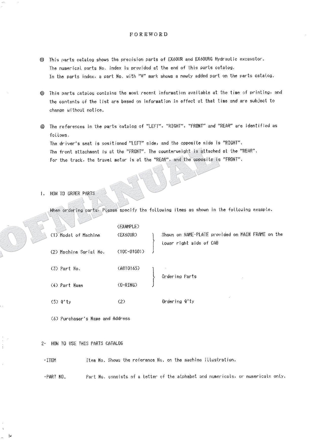 HITACHI EX60UR EX60URG Equipment Component Excavator Parts Catalog Manual