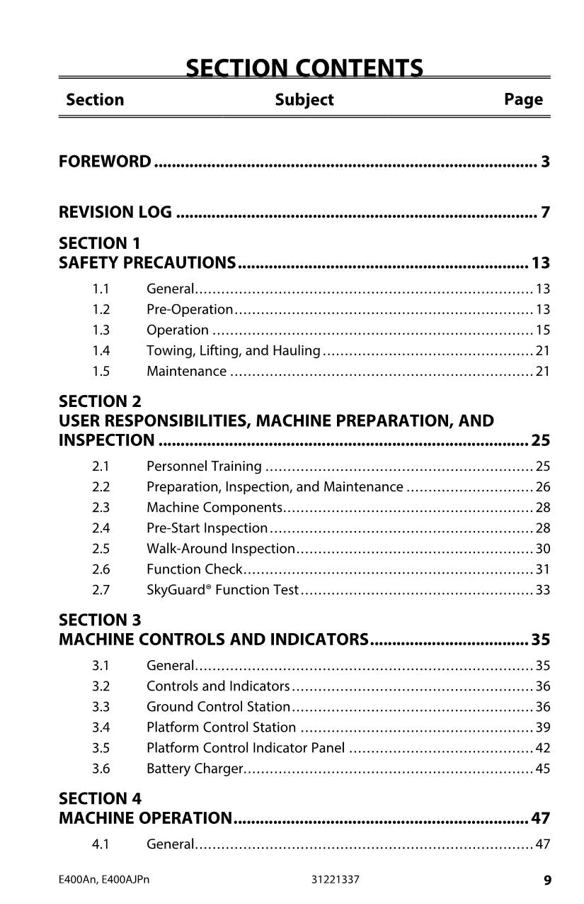 Manual del operador del elevador de pluma estrecha JLG E400AJP E400A 31221337