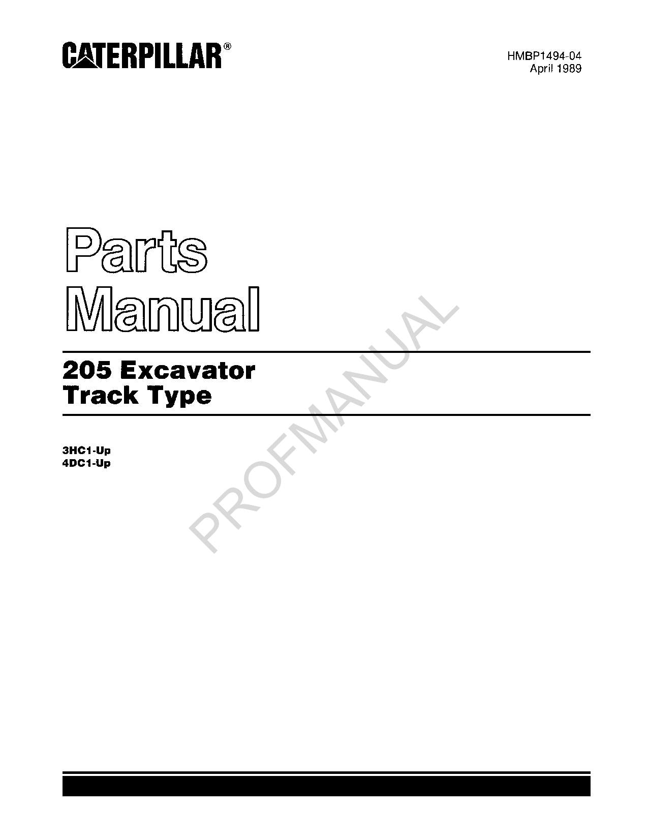 Caterpillar Cat 205 Excavator Track Type Parts Catalog Manual