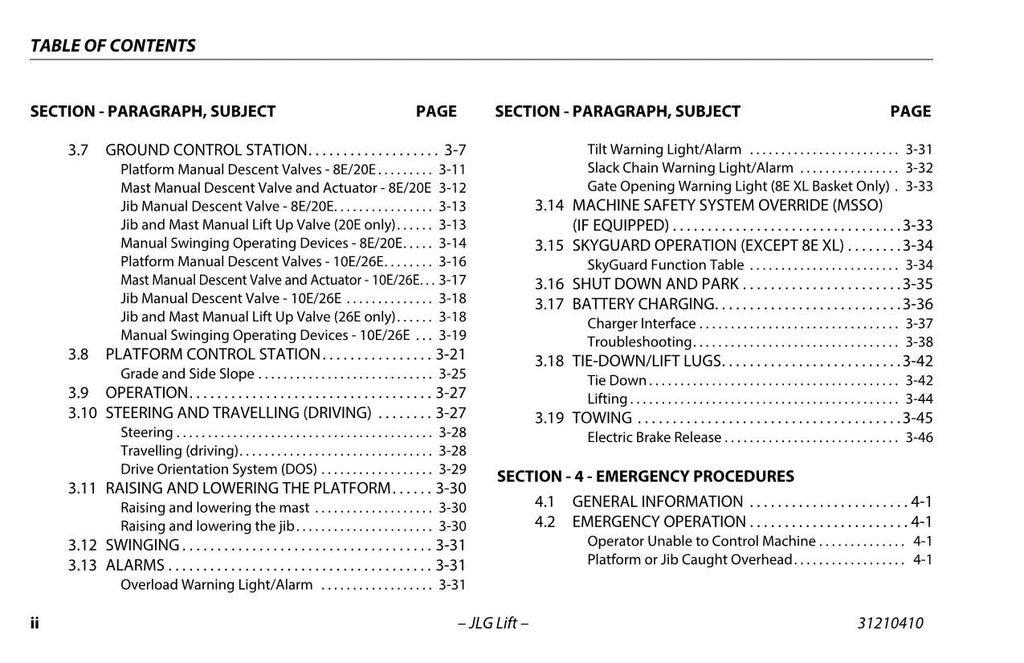 TOUCAN 10E 20E 26E 8E Vertical Lift Maintenance Operators Manual 31210410