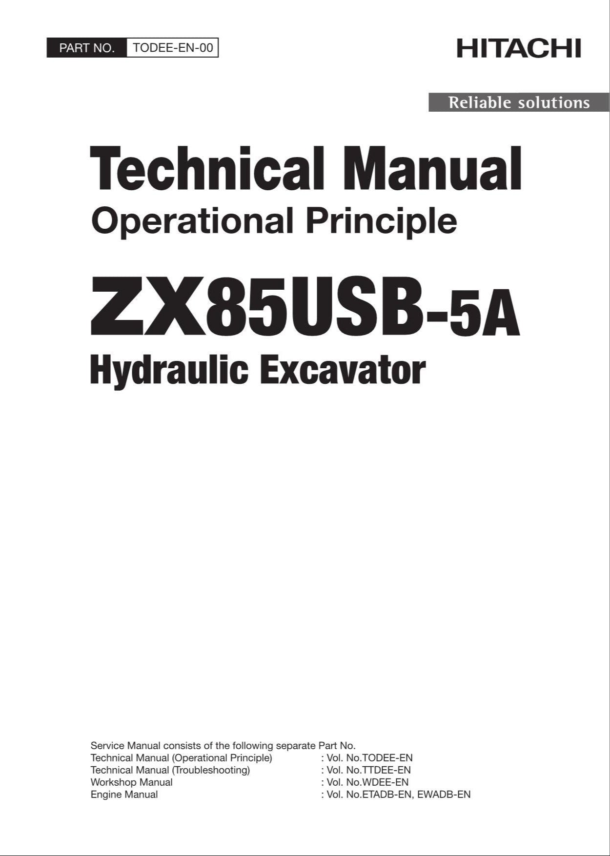 HITACHI ZAXIS ZX85USB-5A Excavator Operational Principle Technical Manual