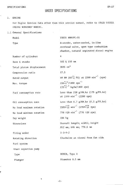 HITACHI UH033 EXCAVATOR SERVICE MANUAL
