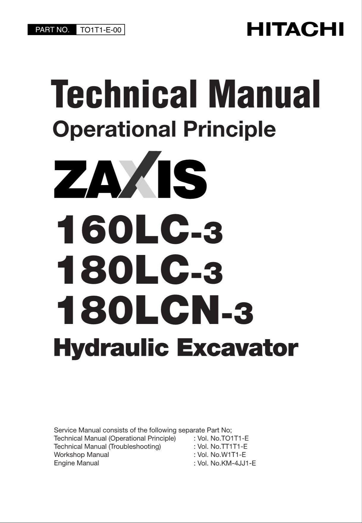 HITACHI ZX160LC-3 ZX180LC-3 Excavator Operational Principle Technical Manual