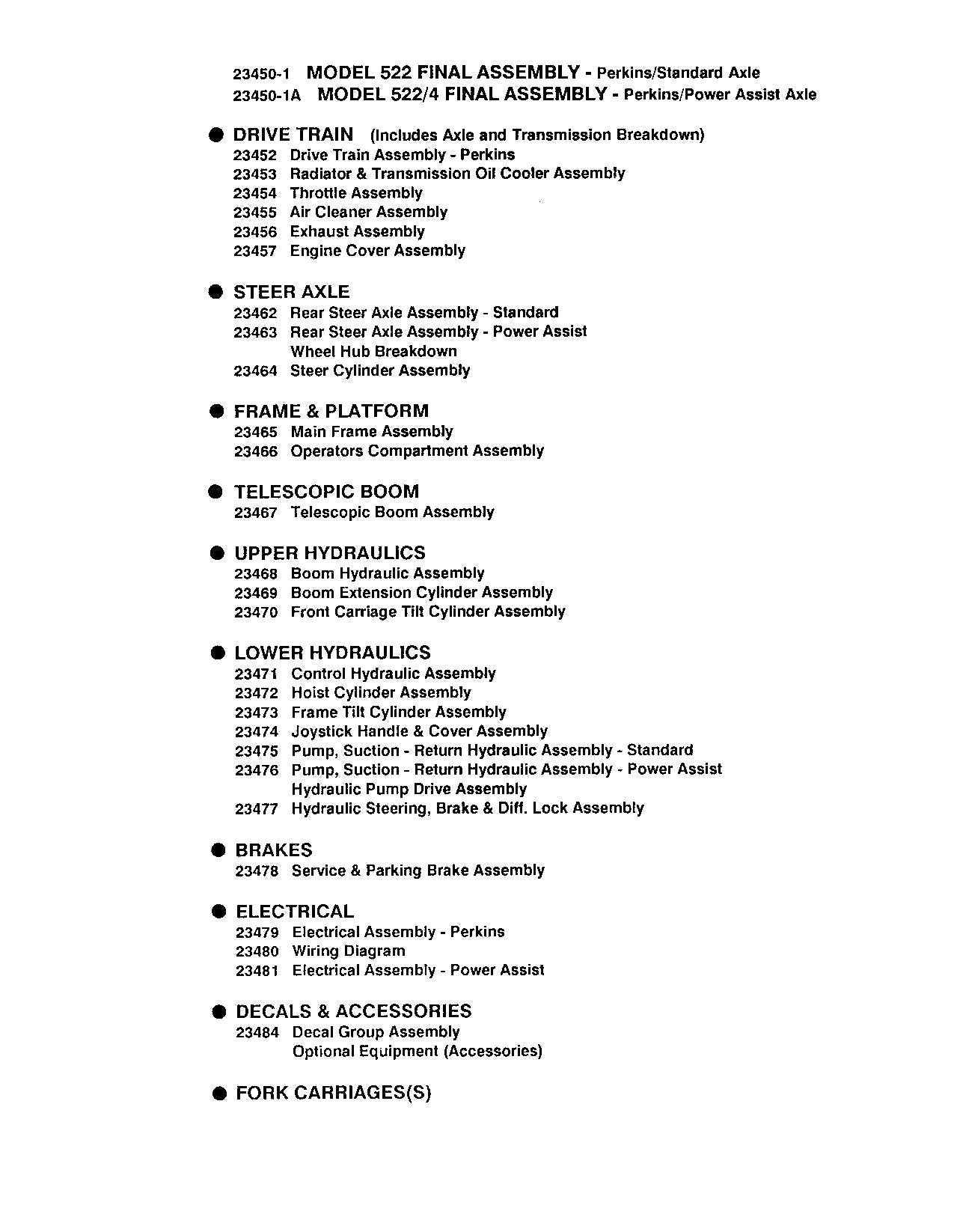 LULL 522 Telehandler Parts Catalog Manual