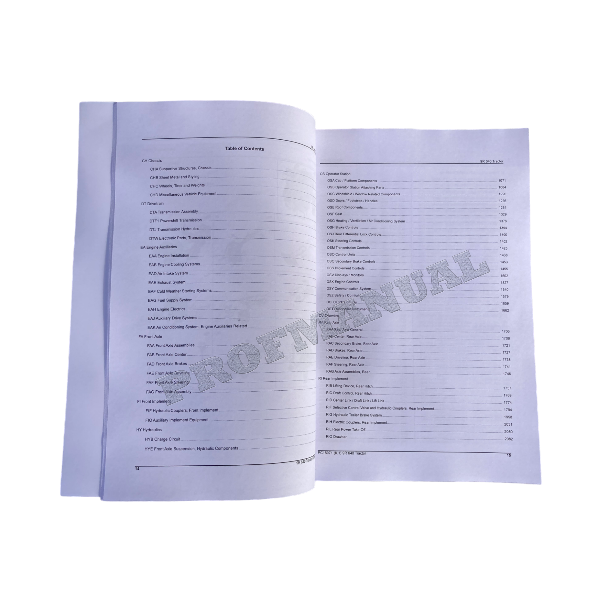MANUAL DEL CATÁLOGO DE PIEZAS DEL TRACTOR JOHN DEERE 9R 640