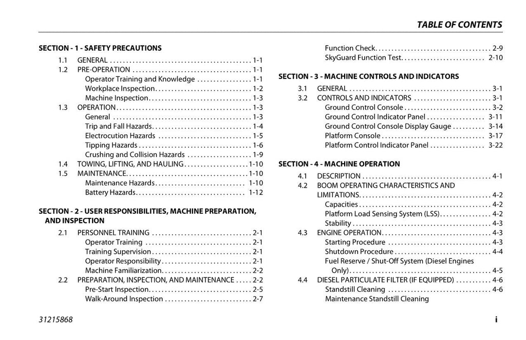 JLG 400S HC3 460SJ HC3 Boom Lift Maintenance Operation Operators Manual 31215868
