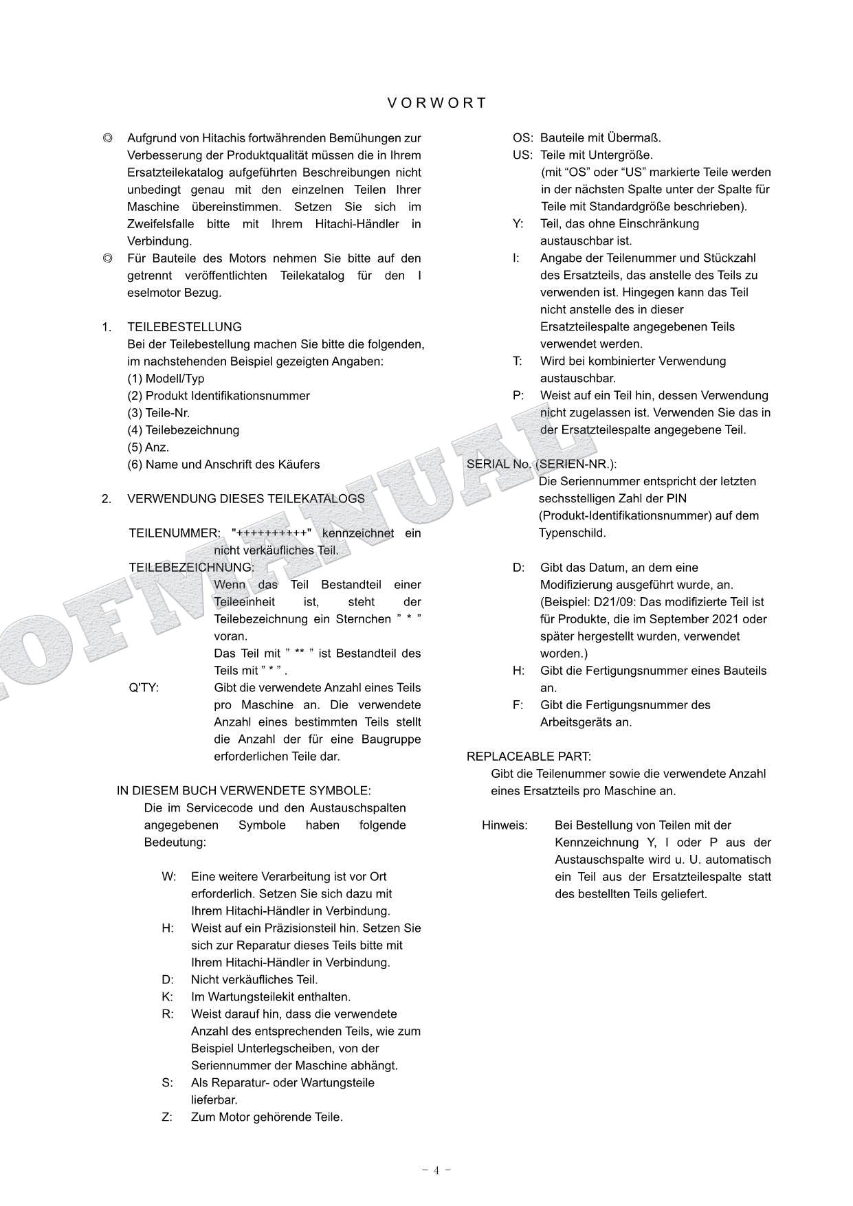 HITACHI ZAXIS ZX135US-7 OCEANIA Spec Excavator Parts Catalog Manual