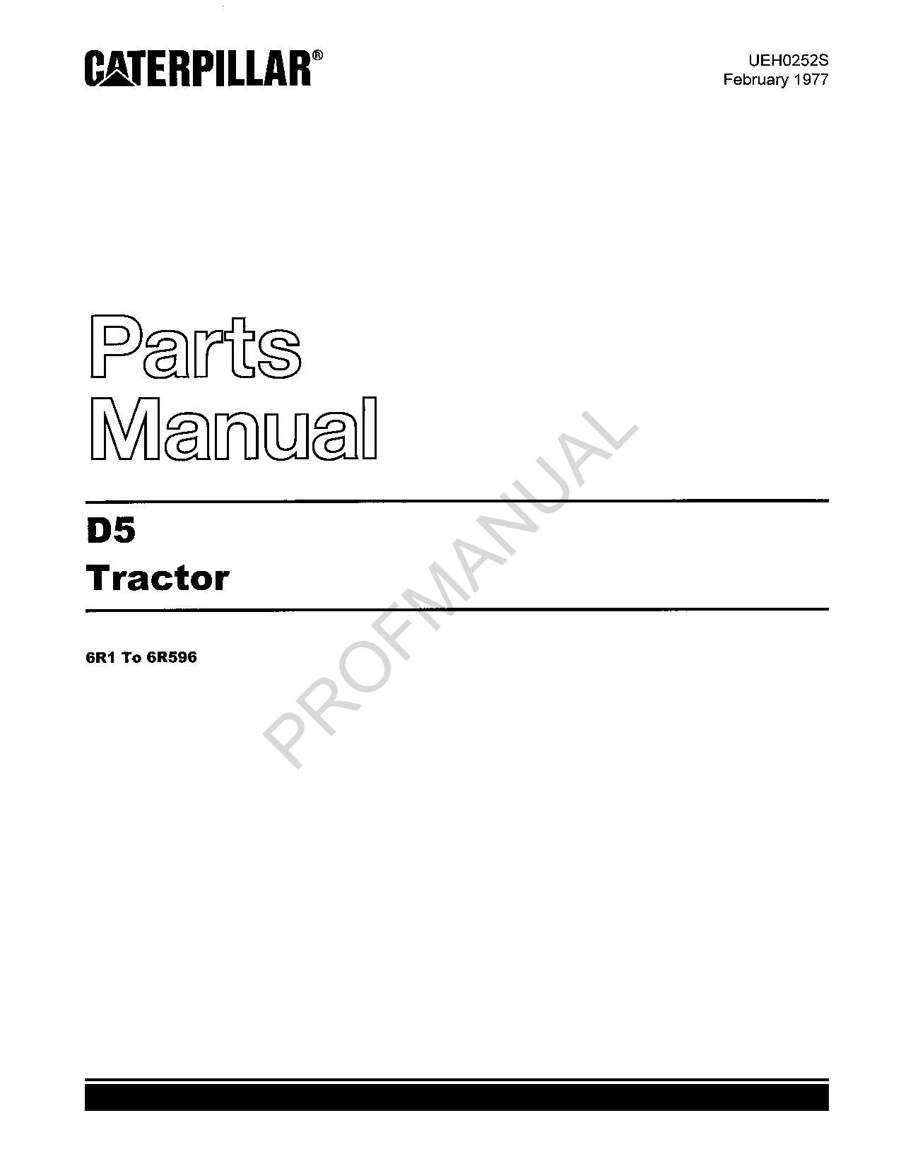 Caterpillar Cat D5 Tractor Parts Catalog Manual ser 6R1-6R596