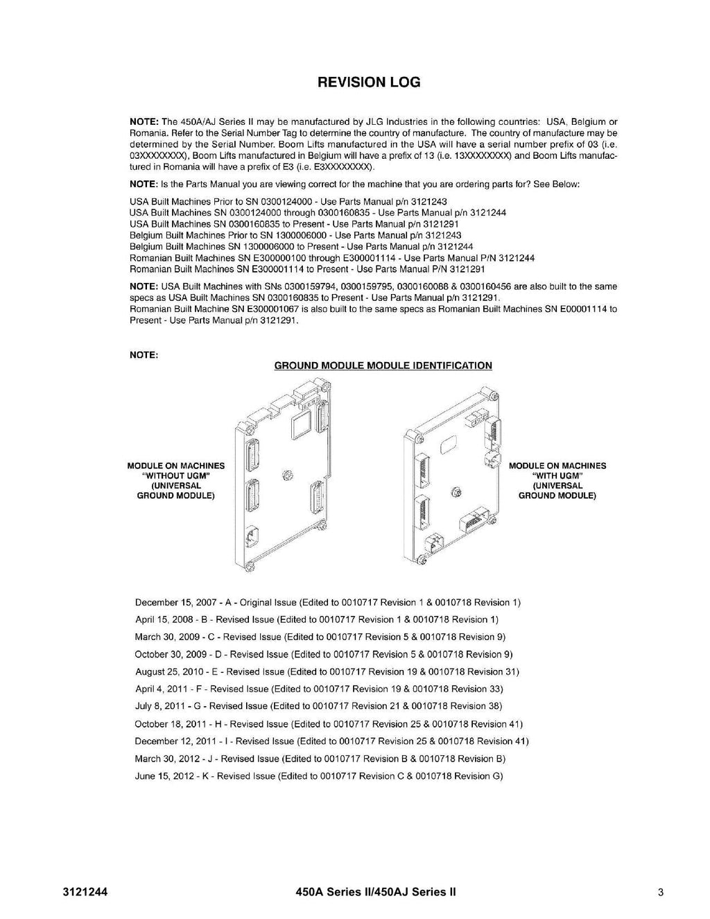 JLG 450A Series II 450AJ Series II Boom Lift Parts Catalog Manual 3121244