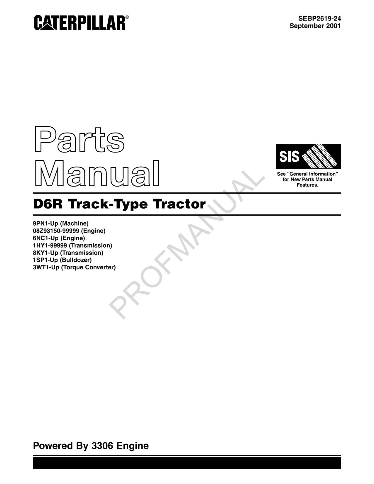 Caterpillar Cat D6R Track Type Tractor Parts Catalog Manual SEBP2619