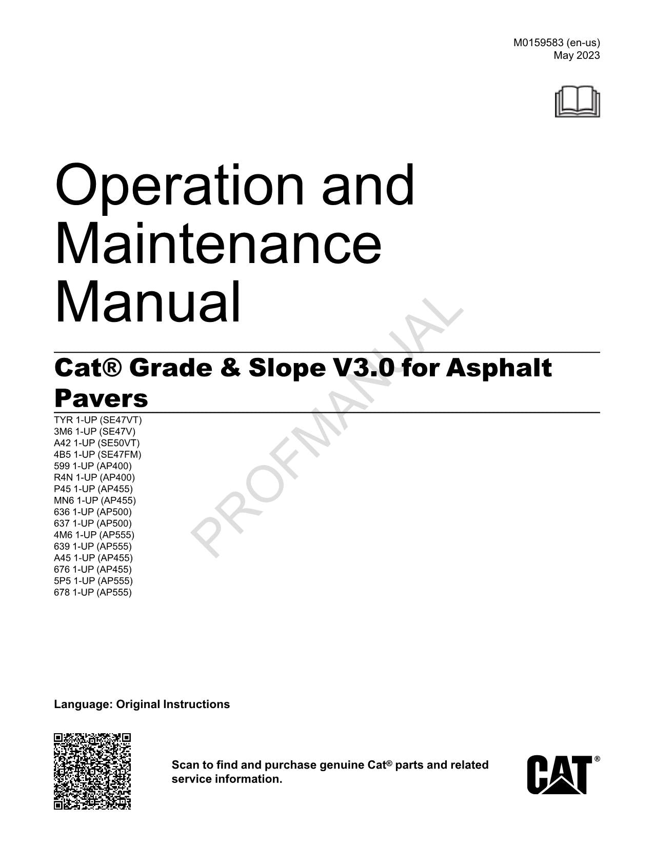 Manual de mantenimiento para operadores de pavimentadoras de asfalto Caterpillar Grade Slope V3.0
