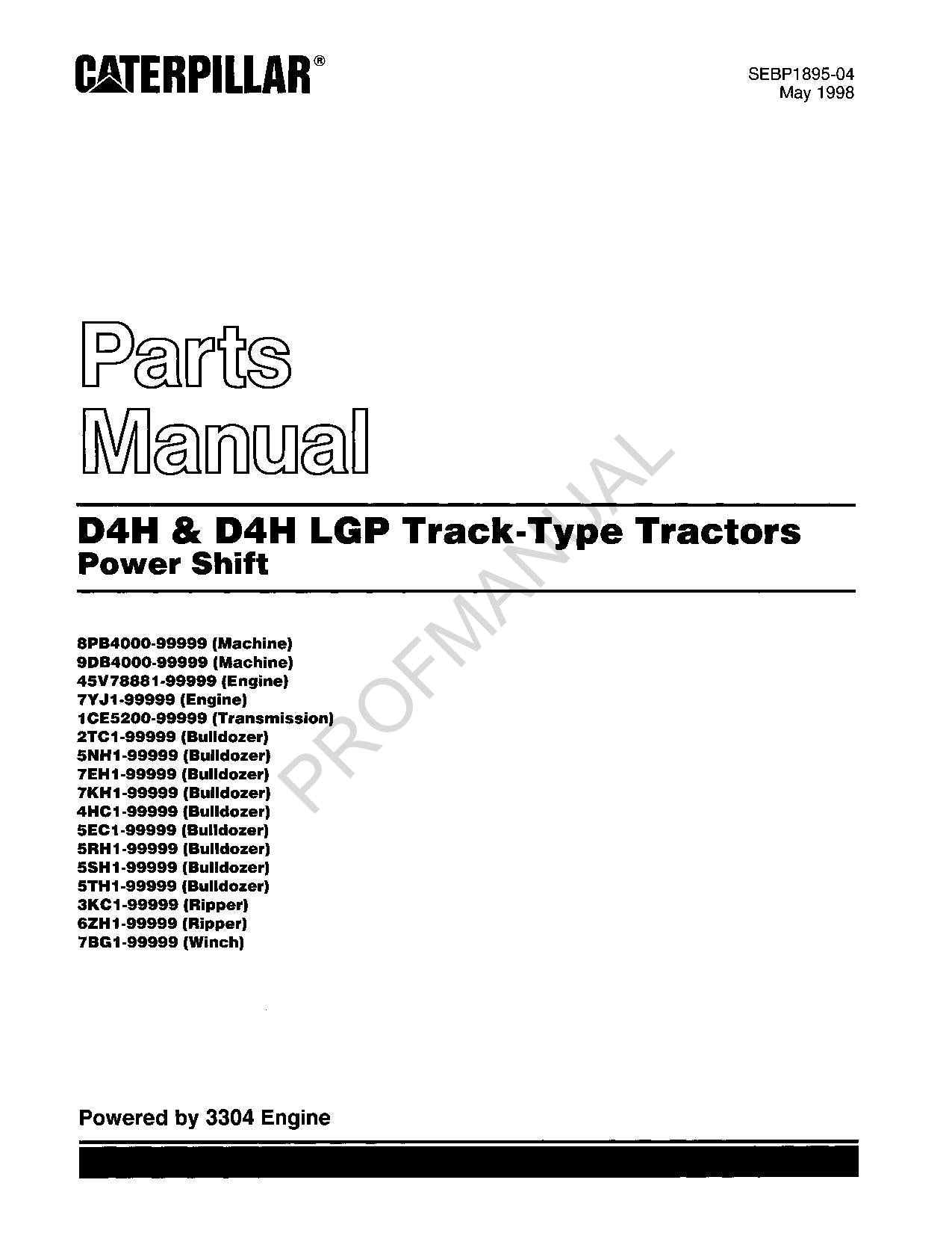 Caterpillar Cat D4H D4H LGP Tractor Type Tractor Parts Catalog Manual SEBP1895