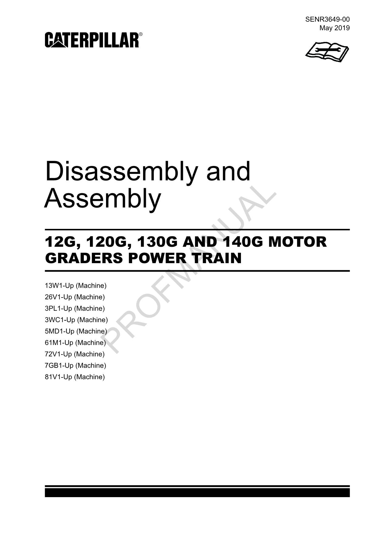 Manual de servicio y desmontaje del tren de fuerza de la niveladora Caterpillar 12G, 120G, 130G y 140G